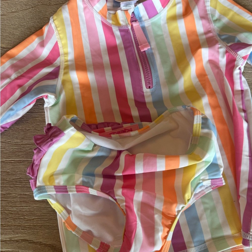 Ruffle Butts Red and Pink Rashguard Swimwear